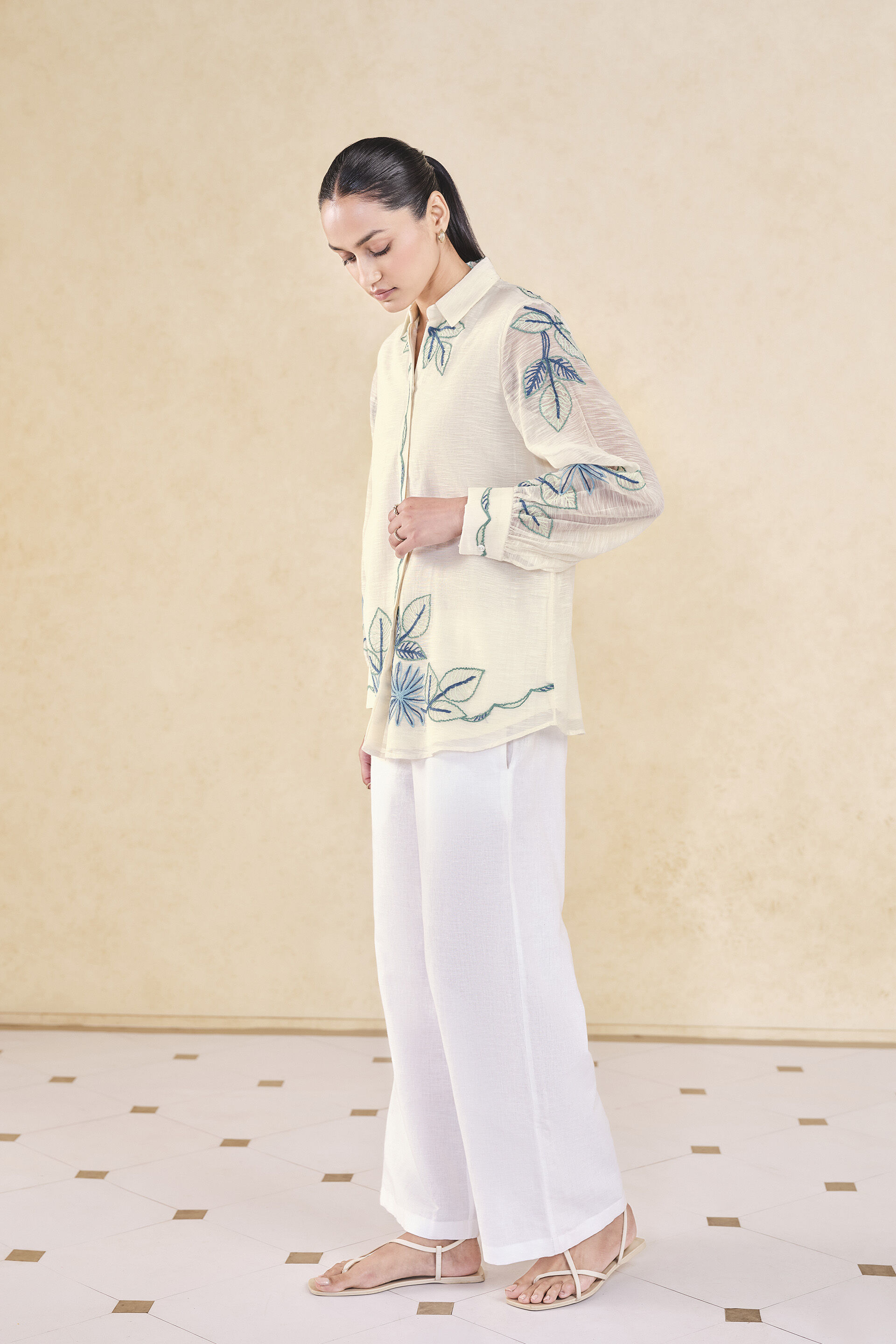 Ebonique Hand-embroidered SEWA Mul Top - Ivory, Ivory, image 3